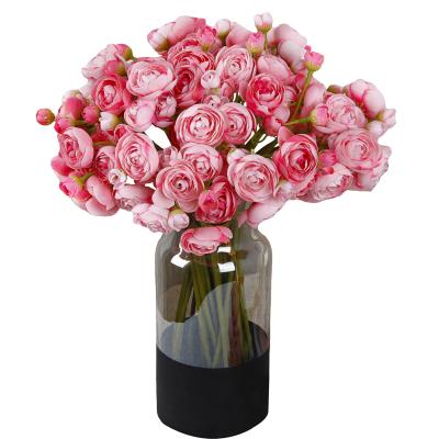 China Home Arranging Artificial Fake Rose Silk Flowers Ranunculus Asiaticus Wedding Holding Flowers for sale