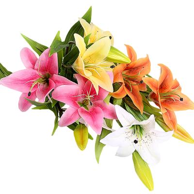 China 2021 New Arrival 3 Heads Silk Lily Artificial Flowers Valentines Day Home Presents for sale