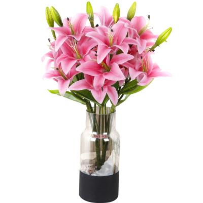 China Single Stem Wedding Home Lily Flower Plastic Artificial Flower Bouquet Real Touch Bridal Latex for sale