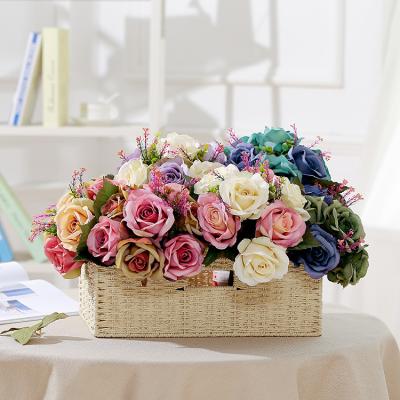 China Factory Wholesale Romantic Silk Rose Artificial Flower Bridal Bouquet Wedding Decoration Rose Flower Artificial Flower Bouquet Fake Flower for sale