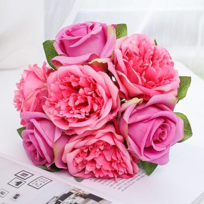 China Silk Cloth+Polyester Stretching Custom Color Wholesale Wedding Decoration Bride Holding Flowers Artificial Bouquet for sale