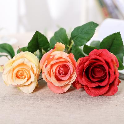 China Hot Selling Artificial Rose Simple Multicolor Home Decoration Cloth+Polyester Design Head Silk Artificial Flowers Rose for sale