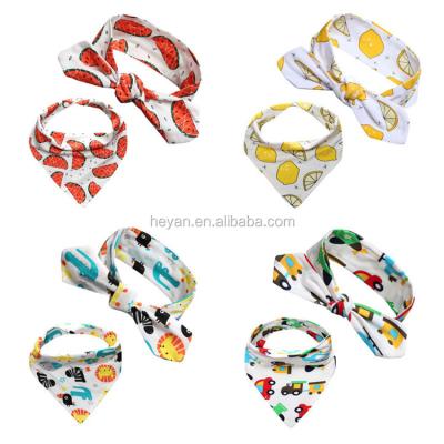 China Fashion Baby Bow Headband And Antibacterial Top Fruit Printed Bib Sets for sale