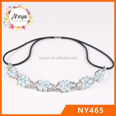 China New Retro Blue Crystal Stones Pearls Ladies Diamond Hair Band Glitter Elastic Headband for sale