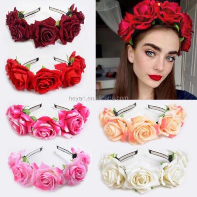 China Large Cloth Party Flower Headbands Crowns Holiday Party Floral Hair Headband for sale