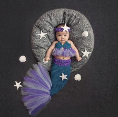 China Spandex / Cotton Newborn Crochet Mermaid Outfit , Baby Mermaid Photo Prop for sale