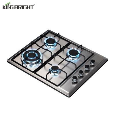 China Hotel kingbright kitchen build-in 4 burner gas hob stainless steel gas cooker LPG/ NG kitchen 4 burner gas stove for sale