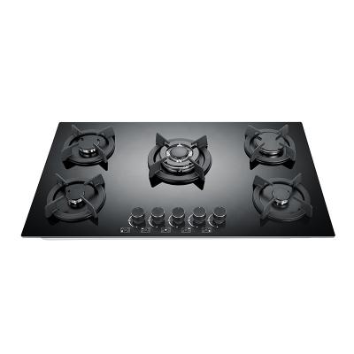 China Hotel Kitchen appliance built-in 5 burner gas stove Cocina de gas CKD SKD tempered glass Household Gas Hob for sale