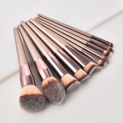 China Angular Blush Makeup Luxury 10pcs Champagne Set Brush 2020 No Logo Synthetic Make Up Brushes Private Label for sale