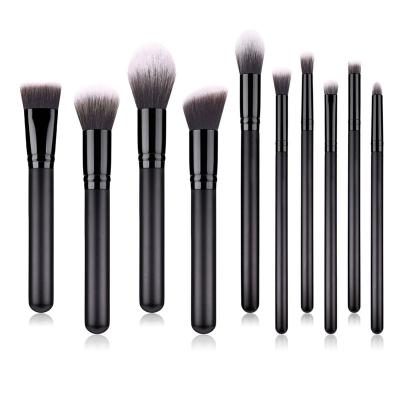 China Angular Blush 10 Pieces Custom High-End Personalized Makeup Brush Beauty Hair Brush Set Black Wood Synthetic Logo Hair Kabuki Handle for sale