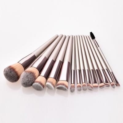 China Champagne Color Makeup Brush Set Professional Wooden Handle Synthetic Hair Cosmetics Brush Set 14pcs Beauty Care Makeup Tools for sale