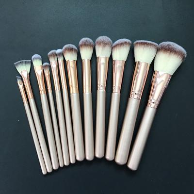 China Hot Sale High Quality Wooden Handle Makeup Brush Color Eye Brush 12pcs Champagne Synthetic Hair Make Up Brush Set for sale