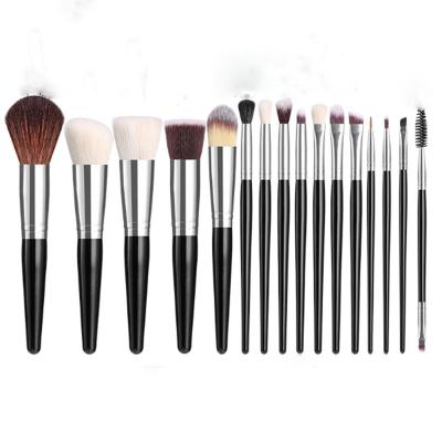 China Angular Blush 15pcs Professional Classic Black Silver Goat Hair Makeup Brush Set Private Label Makeup Brushes Eyeshadow for sale