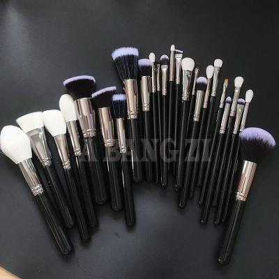 China Angular Blush Wooden Handle 25pcs Synthetic Hair Custom Logo Makeup Brush Custom Wholesale Private Label Make Up Brushes Set for sale