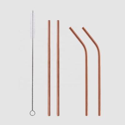 China Factory Direct Viable Copper Rose Gold Metal Kit Stainless Steel Bubble Tea Drinking Straw Reusable for sale