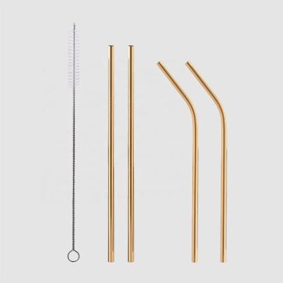 China Factory Direct OEM Gold Reusable Portable Bending Bubble Tea Stainless Steel Straw Milk Bar Cocktail Metallic Eco-Friendly Wine for sale