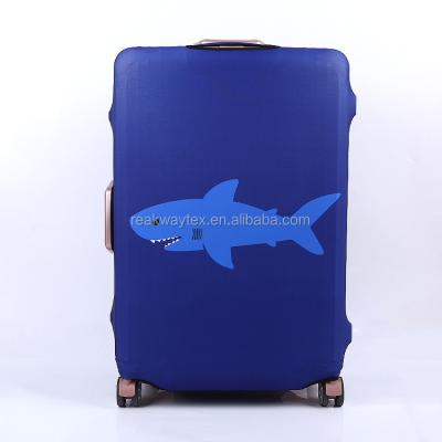 China Elastic Fabric Well Fit Luggage Fashion RW-LC-004 Blue Shark Custom Pattern Waterproof High Elasticity Spandex Suitcase Luggage Cover Perfectly for sale