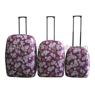 China Polyester China Luggage Factory Supply Leaf Pattern Copies Style 3pcs Eva Trolley Luggage Sets for sale