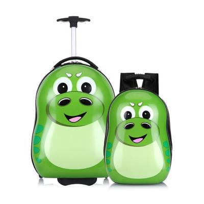 China PC Luggage Factory Supply 2pcs Kids Cartoon Trolley Bag Set Dinosaur Kids Travel Luggage for sale