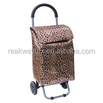 China Trolley RW6205 China factory supply portable folding trolley shopping bag with wheels in leopard print for sale