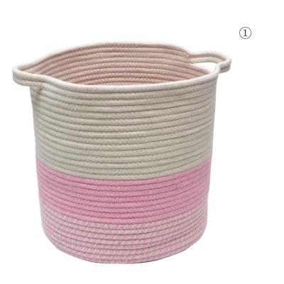 China High Quality White Pink Nursery Basket Large White Basket Cotton Rope Blankets Natural Basket Toy Storage Round for sale