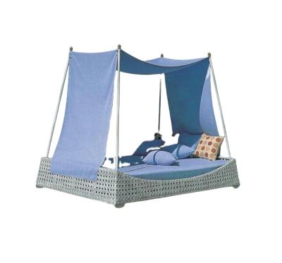 China Outdoor Contemporary Rattan Beach Folding Bed With Tent Canopy Queen Size Rattan Bed With Canopy for sale