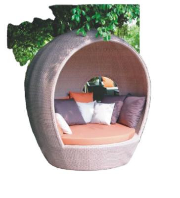 China Modern Half Round Canopy Folding Bed Resort Wicker Plastic Rattan UV Resist Cozy Daybed Garden Patio Cabana for sale