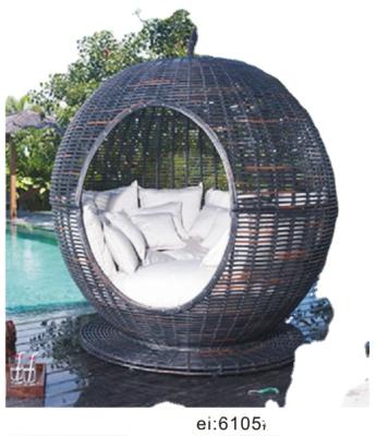 China Round Modern Patio Cabana Garden Round Apple Canopy Folding Bed Resort Wicker Plastic Plastic Rattan UV Resist Daybed With Cushion for sale