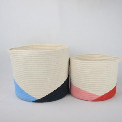 China Viable 2 Storage Cotton Rope Basket Factory Direct Selling Quilting Color Set of 2 Sundries for Office or Home for sale