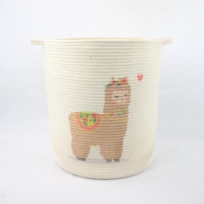 China New Design Kids Deer Sustainable Custom Woven Small Laundry Cotton Rope Basket Storage With Handle for sale