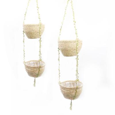 China The Viable Plant Plankton, Corn Leaf Hanging Wall Cotton Rope Plant Woven Basket for sale