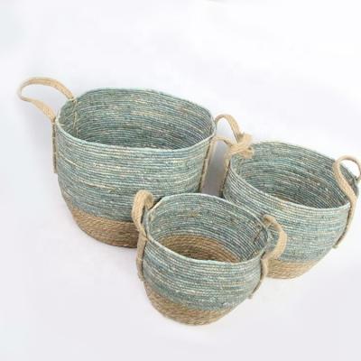 China OEM Corn Husk Paper Rope Woven Basket Sustainable Storage For Clothing for sale