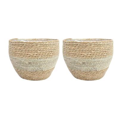 China Handmade Straw Flower Basket Storage Succulent Pot Decoration Plant Weaving Container Portable Home Decor Viable Straw Supplier for sale