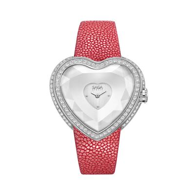 China Best Luxury Leather Valentines Gift Wrist Water Resistant SAGA 80726 Heart Shaped Watch For Stylish Girls for sale