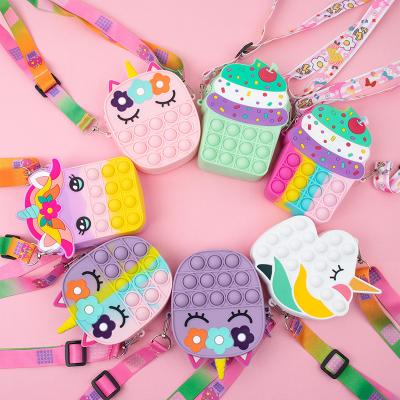 China Waterproof hot sale fashion cute little girl unicorn coin purse money push jumper pop it up coin purse for girls for sale