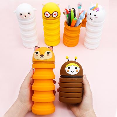 China Soft Cute Creative Retractable Silicone Toys Holder Pencil Case Kids Pencil Case For Girls for sale