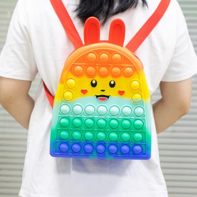 China New Fashion Rainbow Push Noise Waterproof Bubbles Stir Silicone School Bag Noise He Stir Backpack for sale