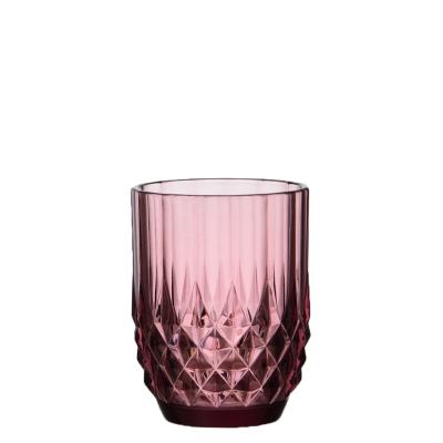 China Fashion Glass Samyo Old Fashioned Whiskey Glass Purple Colored Diamond Pattern Etched Old Fashioned Whiskey Glass Drinking Glassware for sale