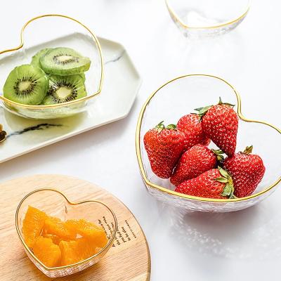 China Hot Sale Traditional Cheap Hammer Heart Shaped Fruit Bowl Multi Size Glass Salad Bowls Glass Bowls Set With Gold Rim for sale