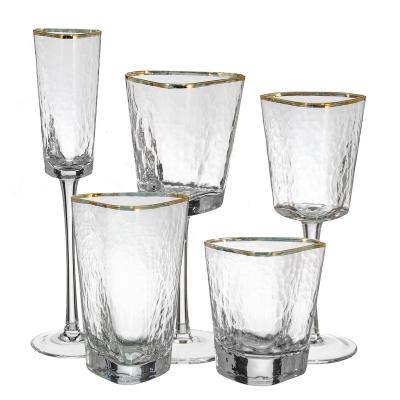 China Wine Glass Sets Wholesale Handmade Mouth Blown Customize Vintage High Quality Crystal Gold Rim Wine Glass Lead Free Sets for sale