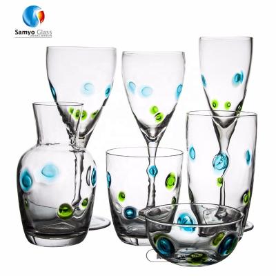 China Personality Samyo Mouth Dot Glassware Colorful Blue and Green 7pcs Swollen Mouth Set for sale