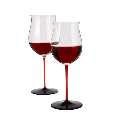 China Wholesale Success Lead Free Burgundy Crystal Goblet Burgundy Wine Amazon Tall Wine Glasses With Red Stem Luxury Red Wine Glass for sale