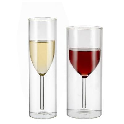 China Creative Double Wall High Wall Wine Glass Cup Factory Borosilicate Cup Double-Layer Insulated Upside-Down Wine Glass for sale