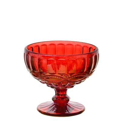 China Traditional Red Hand Blown Ice Cream Bowl Ice Cream Bowl Colored Glass Samyo Ice Cream Cup for sale