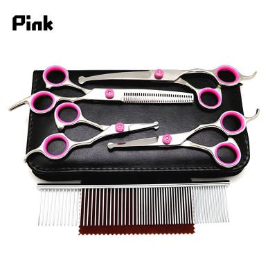 China Viable Hot Selling Dog Grooming Scissors Set Tools Rounded Stainless Steel Tip Sharp Durable Shears With Pet Grooming Comb for sale