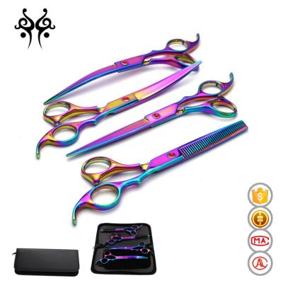 China Pet scissors set professional pet grooming scissors set, straight and thinning and curved scissors set for sale