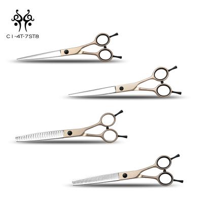 China Sustainable High Quality Pet Groomer Gold Champagne Professional Shears Straight Dog Grooming Scissors Sets for sale