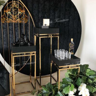 China Commercial Modern Wedding Event Black Metal Frame Furniture Square Acrylic Top Pedestal for sale