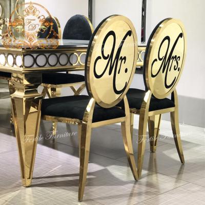 China Modern Rental Decor MR.&Mrs. carved metal wedding back chair for sale