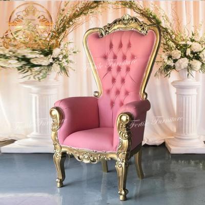 China Modern Wedding Leather King Throne Chair Royal Wood Frame Rose Gold Decor For Bride Groom for sale